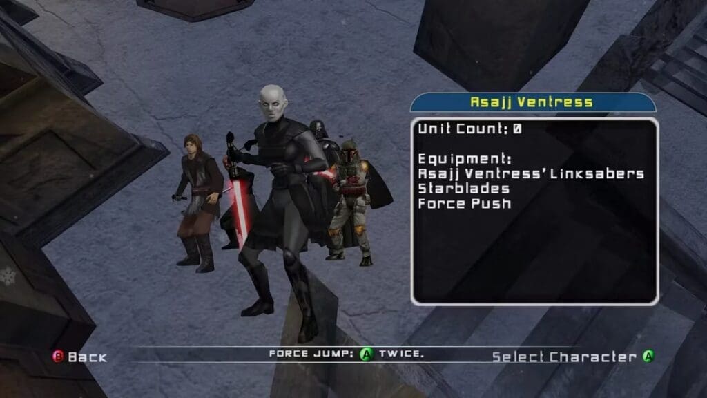 Star Wars Battlefront II (2005) character selection menu. Image credit to GameRant