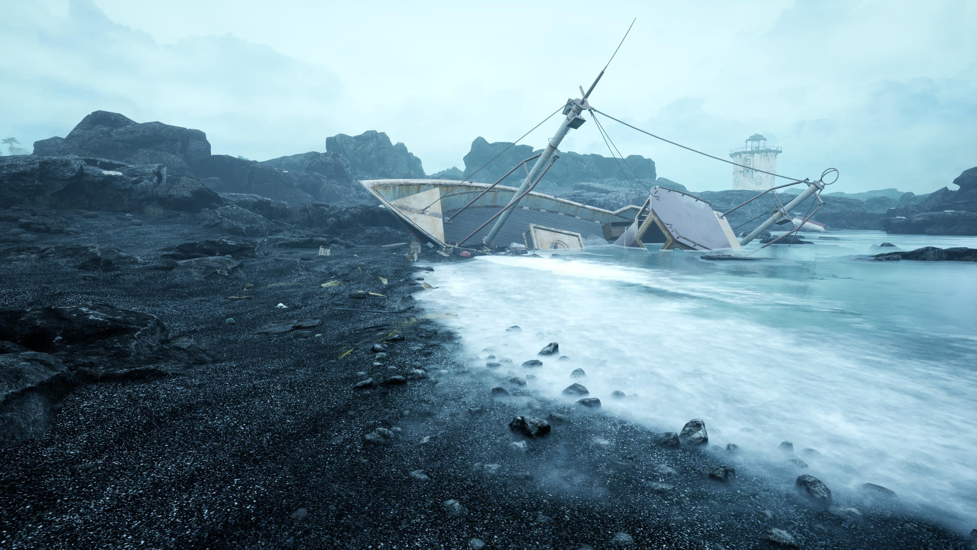 Andrew's wrecked ship in the opening of the game.